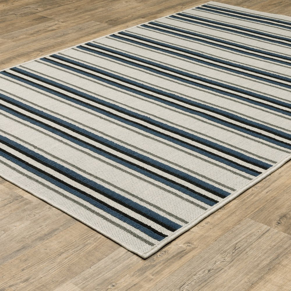 8' X 10' Blue and Beige Geometric Stain Resistant Indoor Outdoor Area Rug