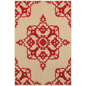 2' X 3' Red Oriental Stain Resistant Indoor Outdoor Area Rug