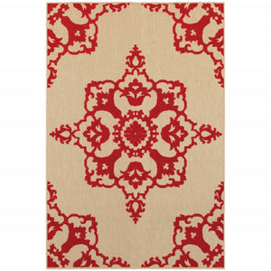 4' X 5' Red Oriental Stain Resistant Indoor Outdoor Area Rug