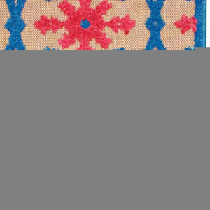 2' X 8' Blue and Beige Oriental Stain Resistant Indoor Outdoor Area Rug