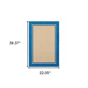 2' X 3' Blue and Beige Stain Resistant Indoor Outdoor Area Rug