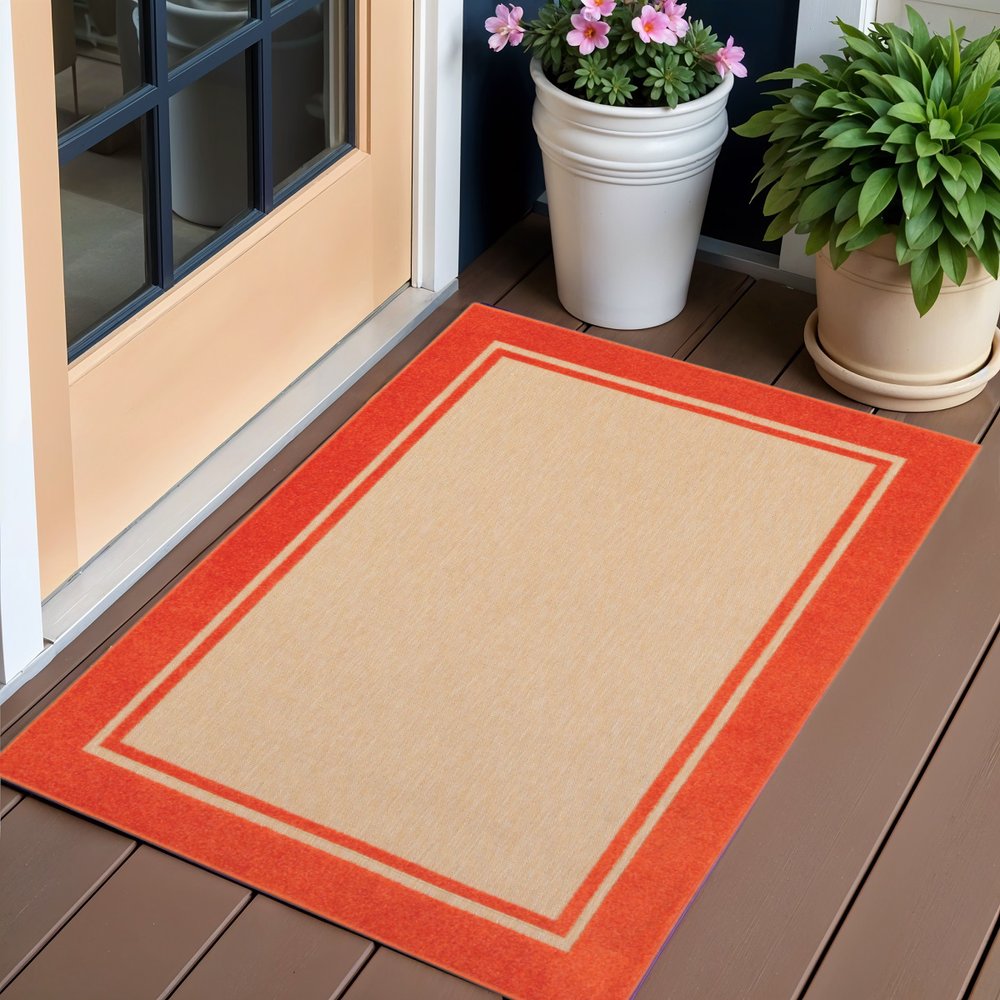 2' X 3' Orange Stain Resistant Indoor Outdoor Area Rug