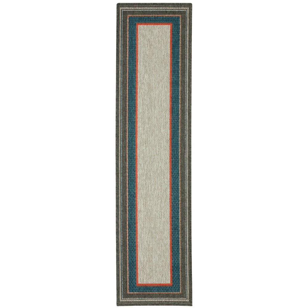 2' X 8' Blue and Gray Stain Resistant Indoor Outdoor Area Rug