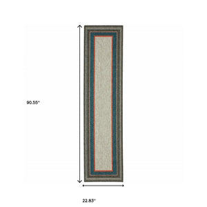 2' X 8' Blue and Gray Stain Resistant Indoor Outdoor Area Rug