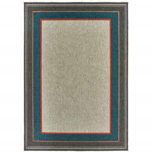 7' X 9' Blue and Gray Stain Resistant Indoor Outdoor Area Rug