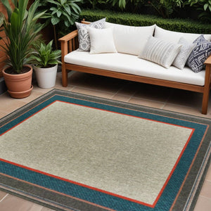 7' X 9' Blue and Gray Stain Resistant Indoor Outdoor Area Rug