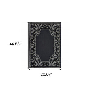 2' X 4' Black and Ivory Stain Resistant Indoor Outdoor Area Rug