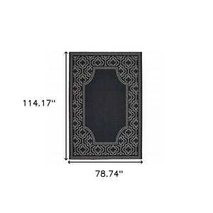 7' X 10' Black and Ivory Stain Resistant Indoor Outdoor Area Rug