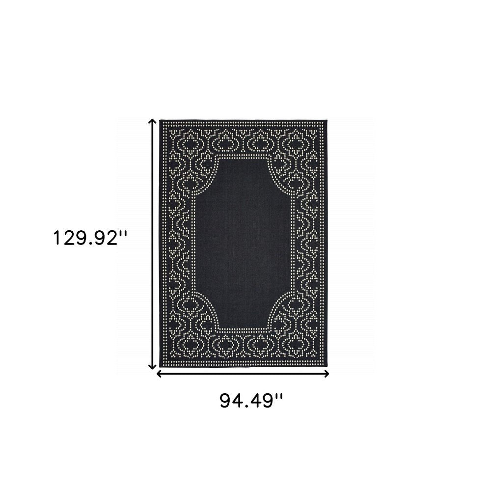 8' X 11' Black and Ivory Stain Resistant Indoor Outdoor Area Rug