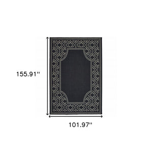 9' X 13' Black and Ivory Stain Resistant Indoor Outdoor Area Rug