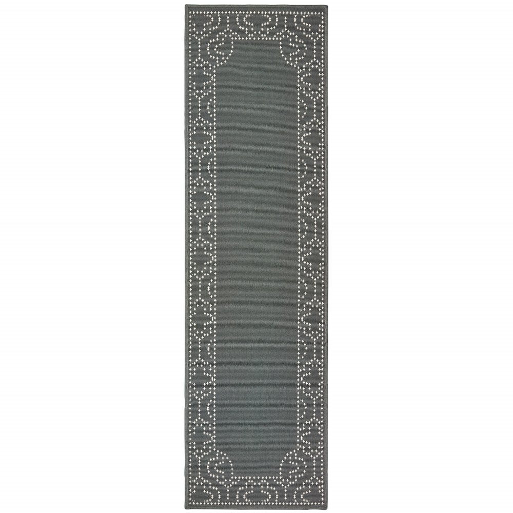 2' X 8' Gray and Ivory Stain Resistant Indoor Outdoor Area Rug
