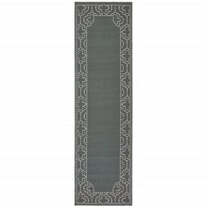 2' X 8' Gray and Ivory Stain Resistant Indoor Outdoor Area Rug