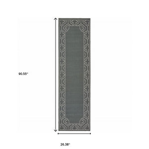 2' X 8' Gray and Ivory Stain Resistant Indoor Outdoor Area Rug