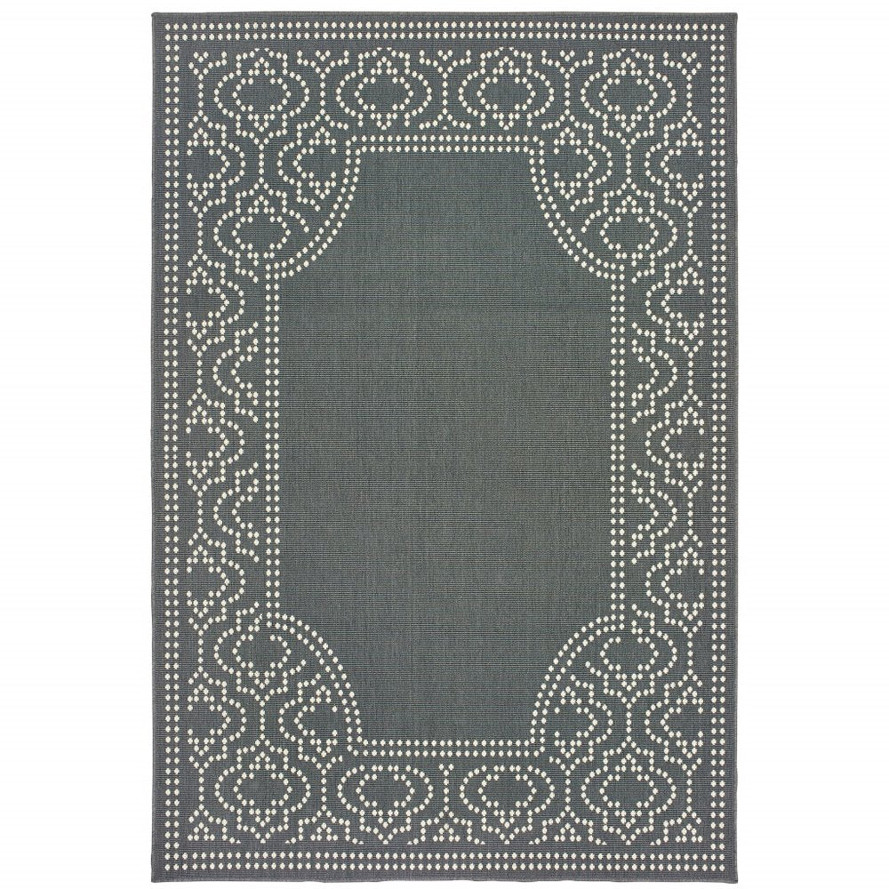 7' X 10' Gray and Ivory Stain Resistant Indoor Outdoor Area Rug