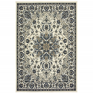 4' X 6' Ivory and Blue Oriental Stain Resistant Indoor Outdoor Area Rug