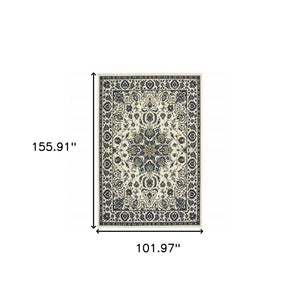 9' X 13' Ivory And Blue Oriental Indoor Outdoor Area Rug