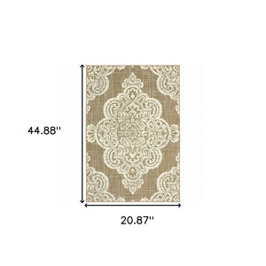 2' X 4' Tan Oriental Stain Resistant Indoor Outdoor Area Rug