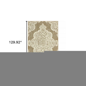8' X 11' Tan Oriental Stain Resistant Indoor Outdoor Area Rug