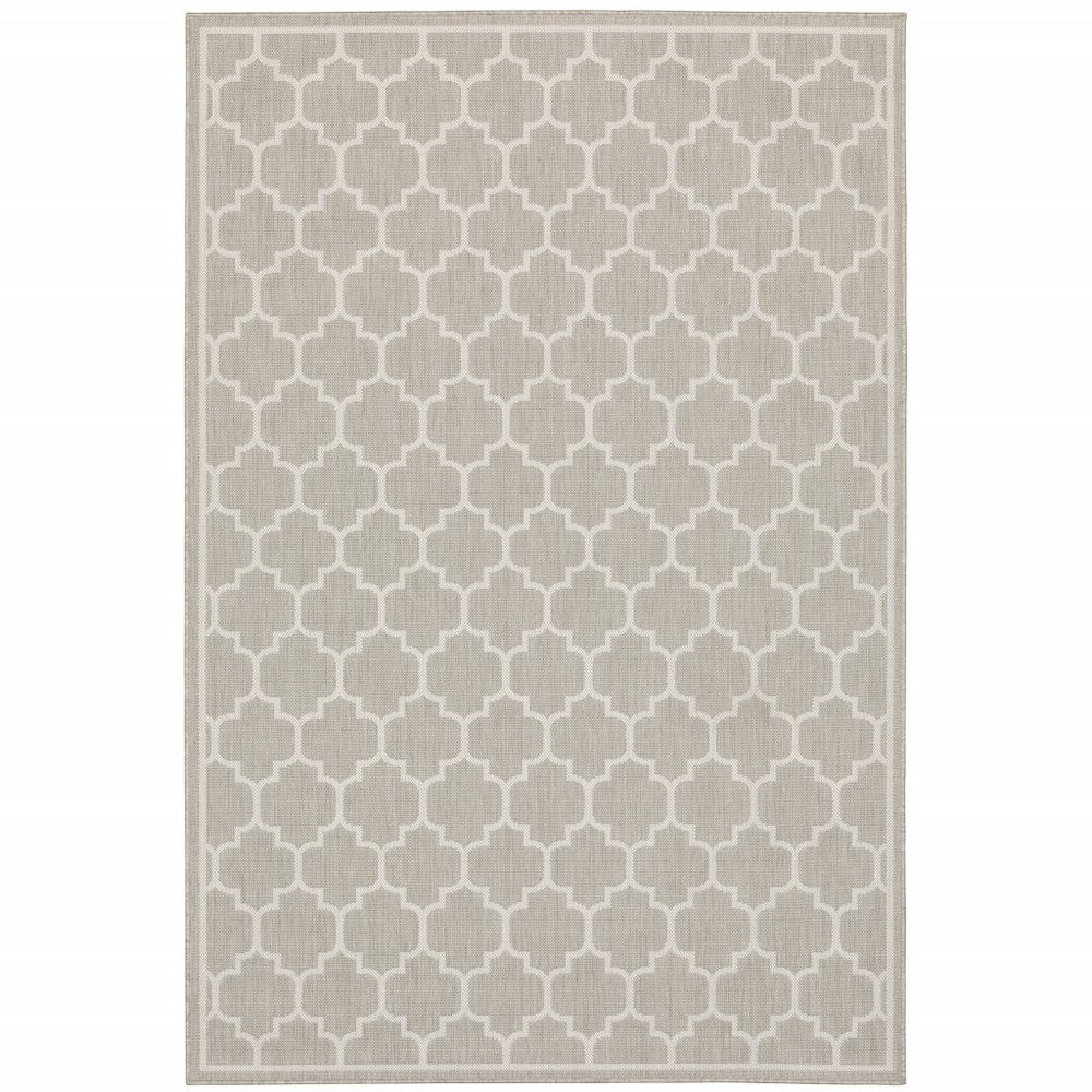 3' X 5' Gray and Ivory Geometric Stain Resistant Indoor Outdoor Area Rug