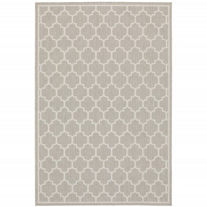8' x 10' Gray and Ivory Geometric Stain Resistant Indoor Outdoor Area Rug