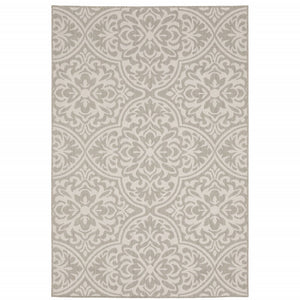 5' X 7' Gray and Ivory Floral Stain Resistant Indoor Outdoor Area Rug