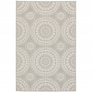 3' X 5' Gray and Ivory Geometric Stain Resistant Indoor Outdoor Area Rug