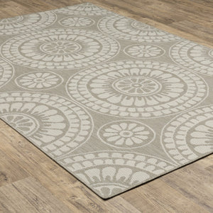 3' X 5' Gray and Ivory Geometric Stain Resistant Indoor Outdoor Area Rug
