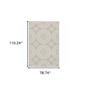 7' X 9' Gray and Ivory Geometric Stain Resistant Indoor Outdoor Area Rug