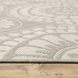 7' X 9' Gray and Ivory Geometric Stain Resistant Indoor Outdoor Area Rug