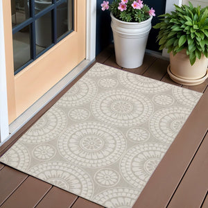 3' X 5' Gray and Ivory Floral Stain Resistant Indoor Outdoor Area Rug