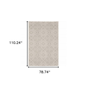 7' X 9' Gray and Ivory Floral Stain Resistant Indoor Outdoor Area Rug