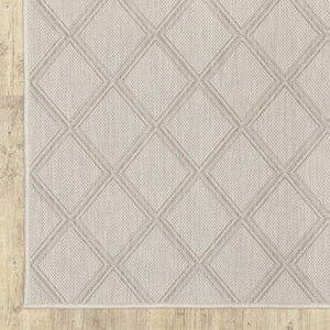 2' X 7' Gray and Ivory Geometric Stain Resistant Indoor Outdoor Area Rug