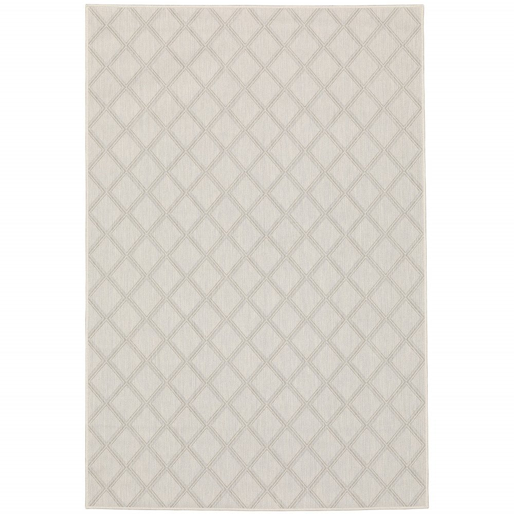 10' X 13' Gray and Ivory Geometric Stain Resistant Indoor Outdoor Area Rug