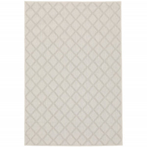 10' X 13' Gray and Ivory Geometric Stain Resistant Indoor Outdoor Area Rug