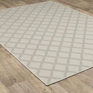 10' X 13' Gray and Ivory Geometric Stain Resistant Indoor Outdoor Area Rug