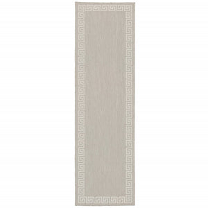 2' X 7' Gray and Ivory Stain Resistant Indoor Outdoor Area Rug