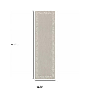 2' X 7' Gray and Ivory Stain Resistant Indoor Outdoor Area Rug