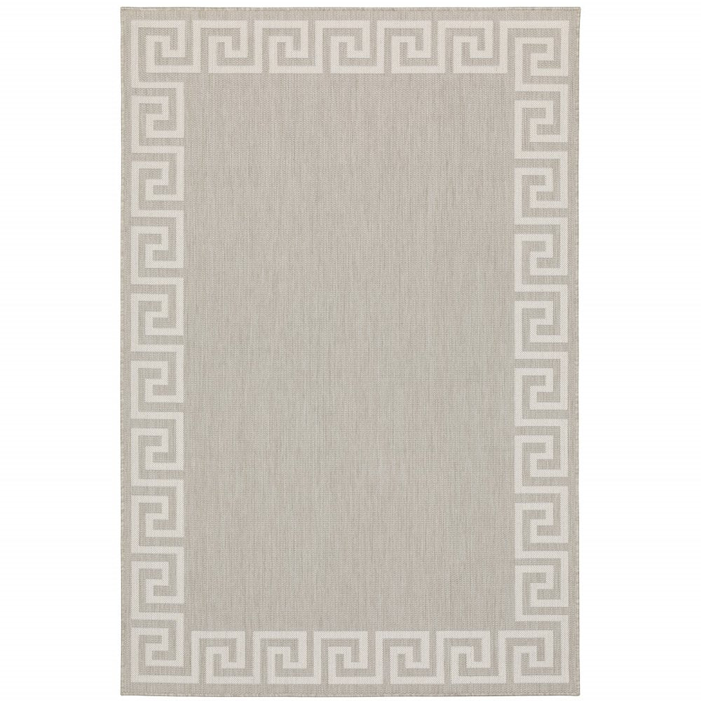 5' X 7' Gray and Ivory Stain Resistant Indoor Outdoor Area Rug