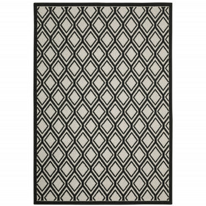 2' X 4' Beige and Black Geometric Stain Resistant Indoor Outdoor Area Rug
