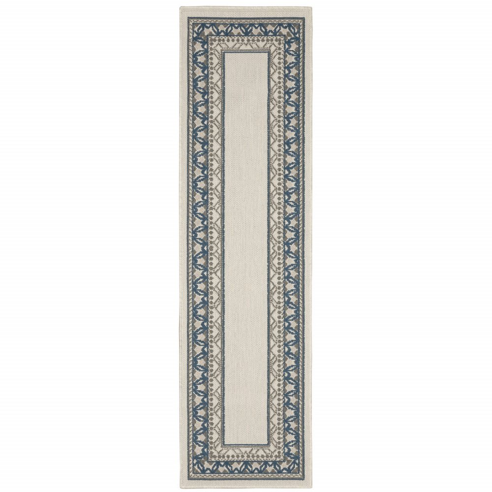 2' X 7' Blue and Beige Stain Resistant Indoor Outdoor Area Rug