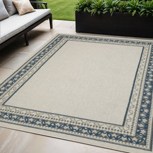 5' X 7' Blue and Beige Stain Resistant Indoor Outdoor Area Rug