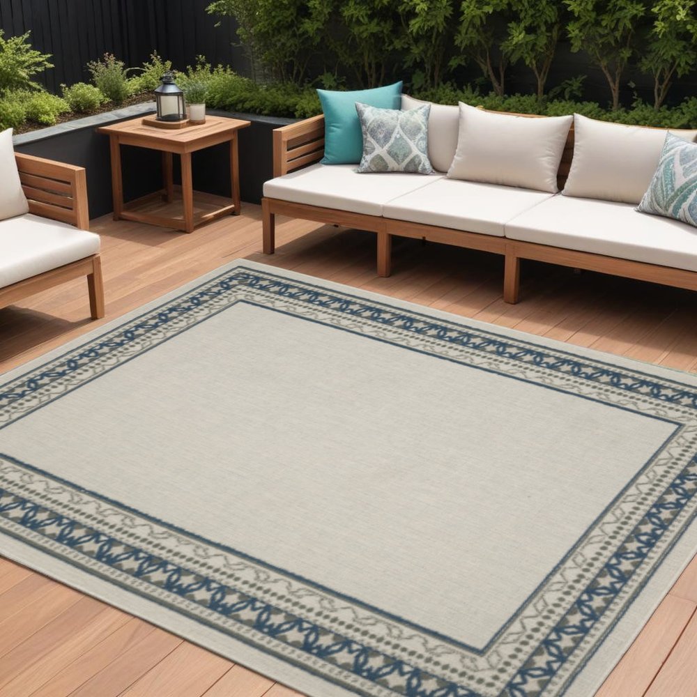 10' X 13' Blue and Beige Stain Resistant Indoor Outdoor Area Rug