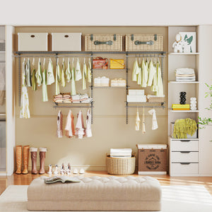 4-8 Feet Closet Organizers and Storage System with Hanging Rod for Laundry Bedroom-Grey