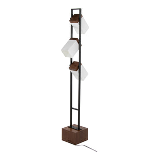 Bento 67.5' Contemporary Metal Floor Lamp in Black Metal and Walnut Wood with White Shade