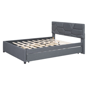 Upholstered Platform Bed With Brick Pattern Headboard And Twin Long Size Trundle by Couch.com