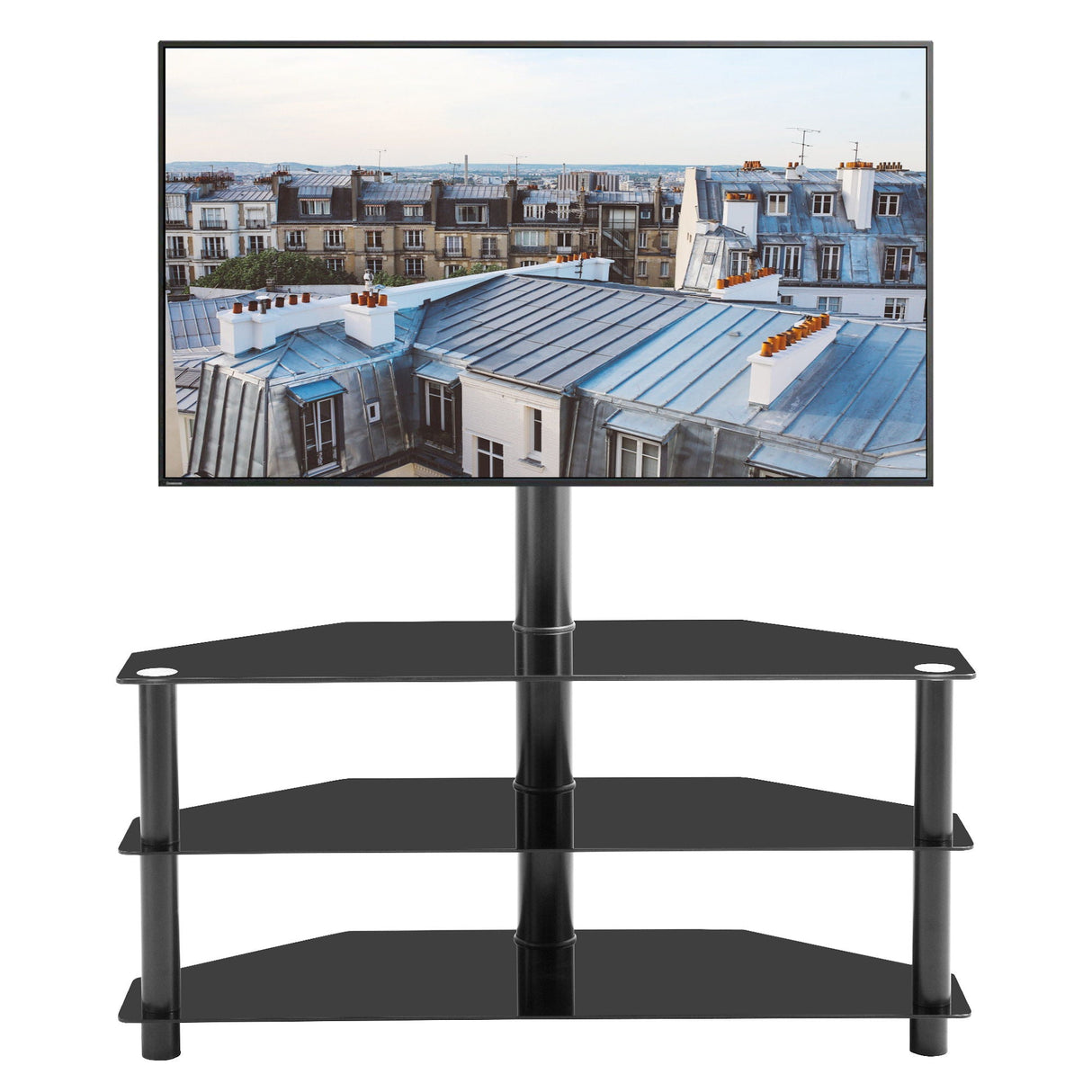 Multi-Function TV Stand Height Adjustable Bracket Swivel 3 Tier - Black by Couch.com