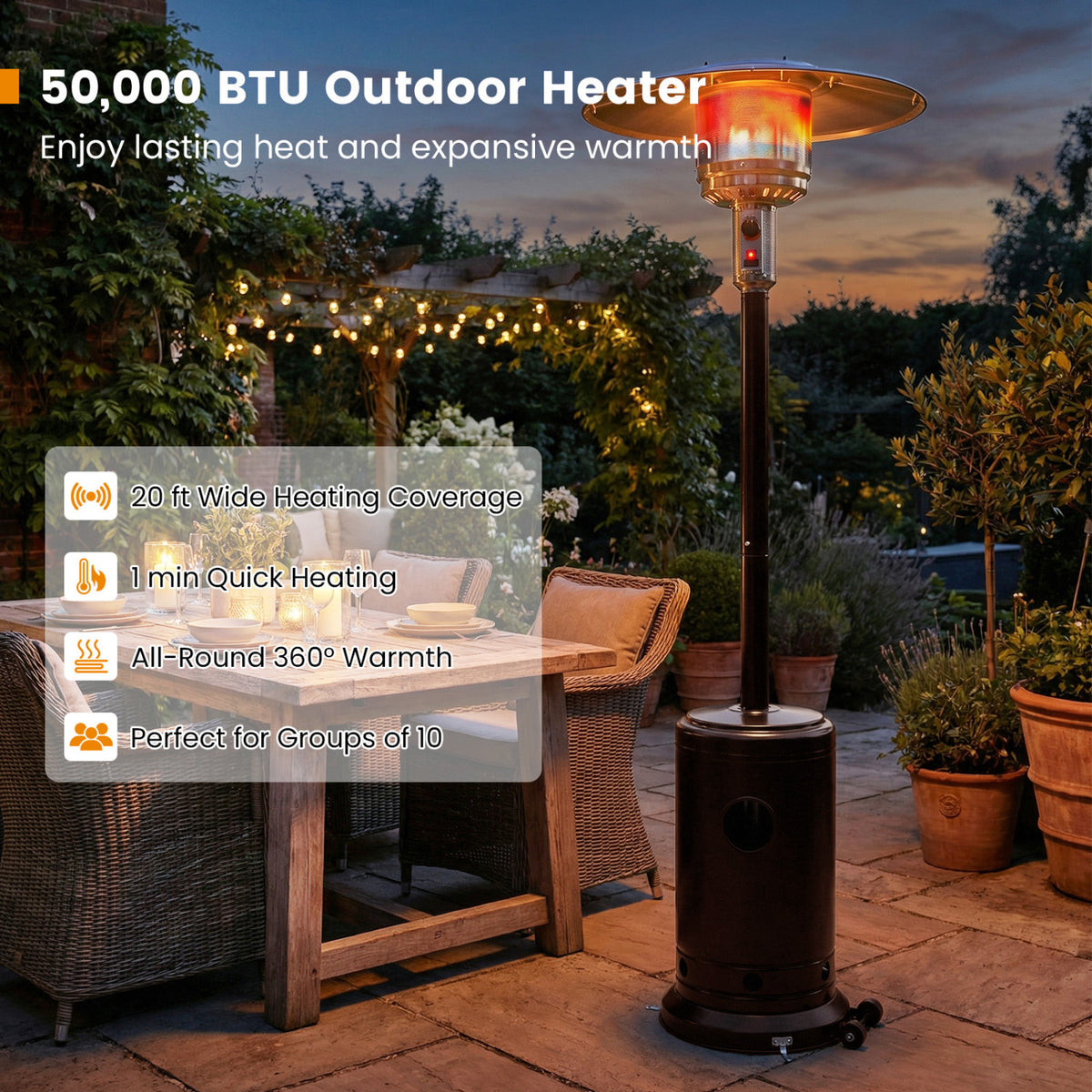 50 000 BTU Patio Propane Gas Heater with Stainless Steel Burner-Bronze