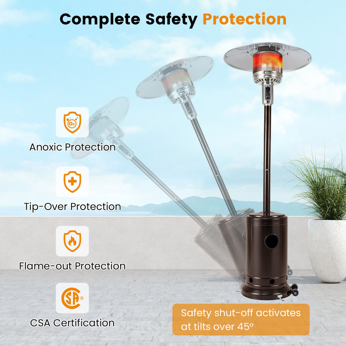 50 000 BTU Patio Propane Gas Heater with Stainless Steel Burner-Bronze