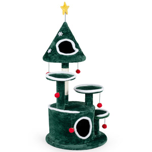 50" Christmas Cat Tree with 2 Condos and Sisal Scratching Post-Green