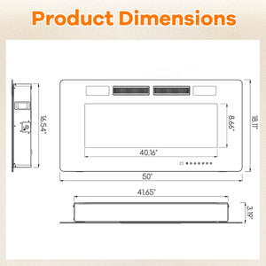 42/50/60/72 Inch Ultra-Thin Electric Fireplace with Decorative Crystals-50 inches